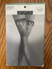 Vintage NIP Jaclyn Smith Silky Sheer Leg  Sheer Toe Thigh Highs Size C Midnight