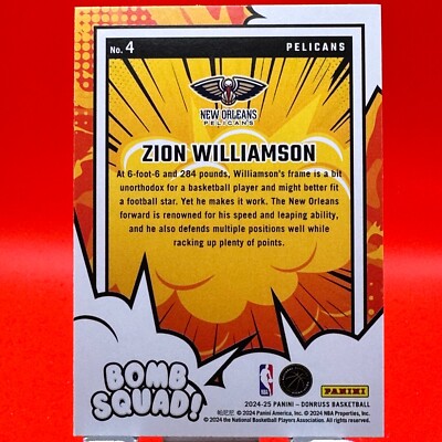2024-25 Panini Donruss - Bomb Squad Zion Williamson #4 | eBay