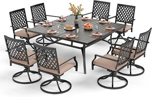9 Piece Outdoor Dining Set for 8 Person Patio Furniture Set Swivel Chairs