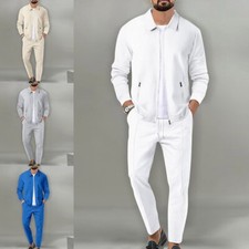Men's Stylish Waffle Jacket With Pants Set Perfect For Spring And Autumn Days