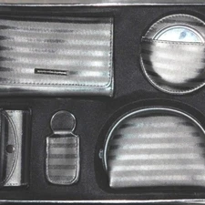 Vtg 5 Pc Tri-Fold Wallet Cosmetic Bag Lipstick Case Coin Purse Key Chain Mirror 