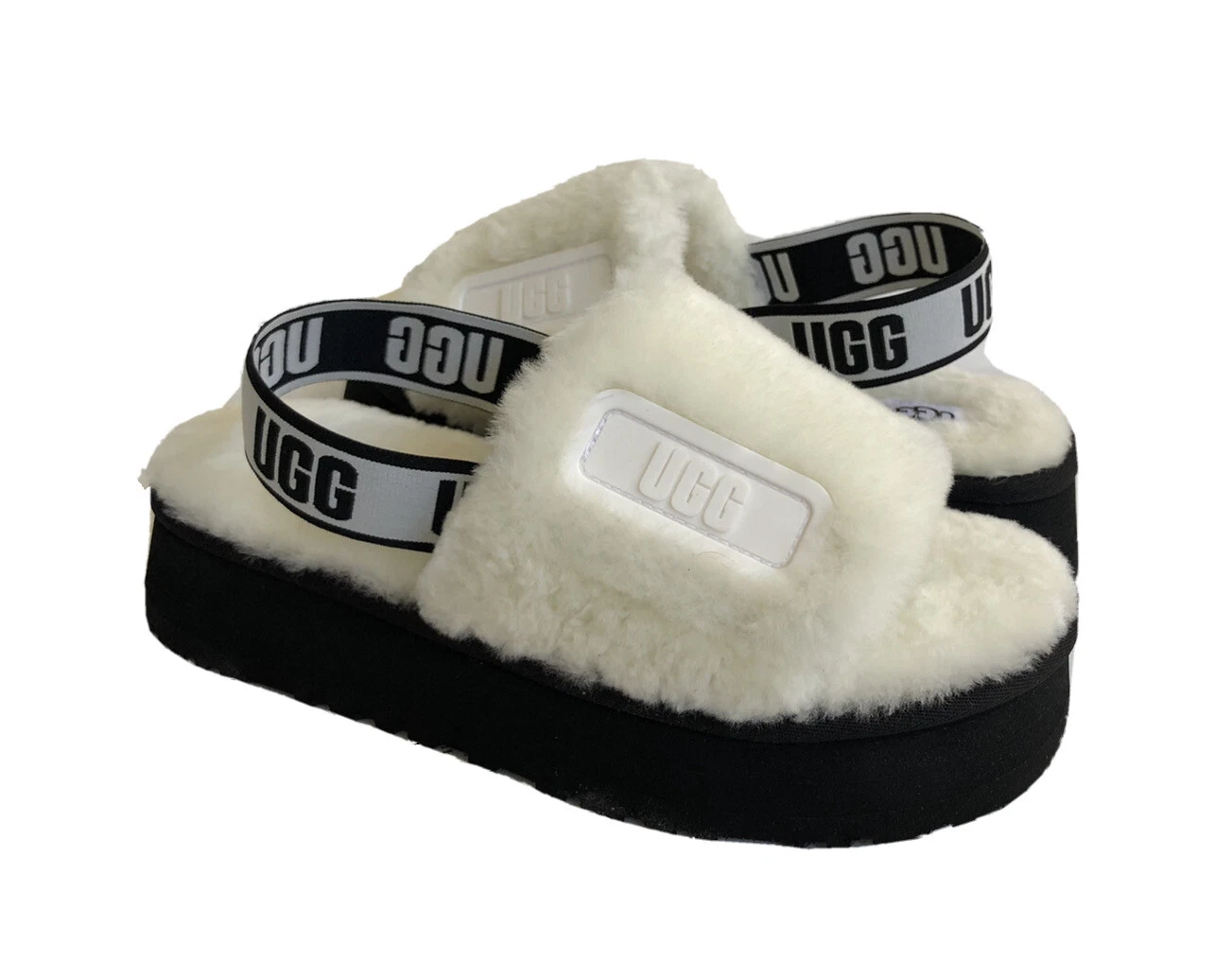UGG FLUFF YEAH DISCO SLIDE SANDALO SHEARLING BIANCO US 10 EU 41 UK 8