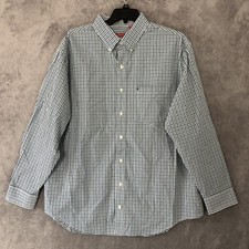 Izod Mens Button Down Shirt Extra Large XL Green Check Long Sleeve Chest 54 in