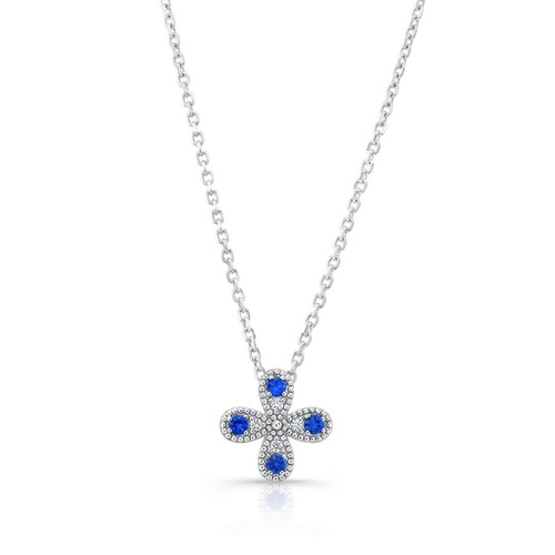 Zaffiro Blu Diamante Orecchini a Lobo 14K Oro Bianco Floreale 0.39 TCW Naturale - Foto 5 di 6