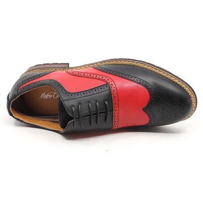 Black Red Men's Two Tone Perforated Wing Tip Lace Up Oxford Dress Shoes |  eBay