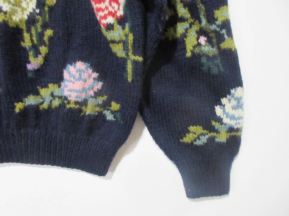 Sz M UNIQUE Vintage Y2K Norm Thompson Floral 100% Wool Sweater Cottagecore - Image 4 of 4