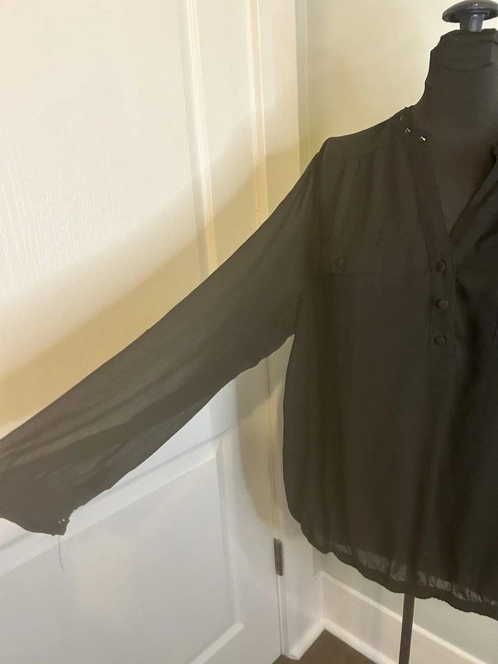 TORRID Black 2 Pocket Studded Collar V Neck Long Sleeve Shear Blouse Womens 2 - Image 3 of 4