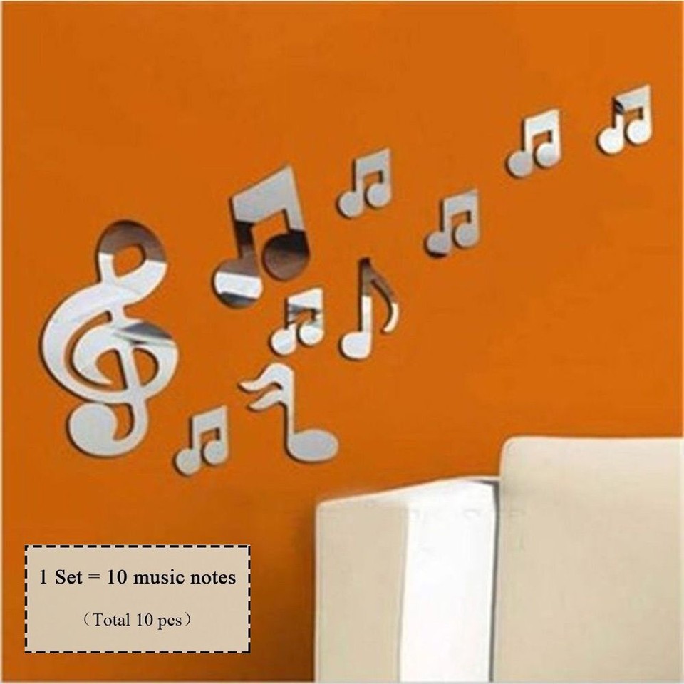 Room Decoration Art Mural Decal Musical Note Acrylic 3D Mirror Wall