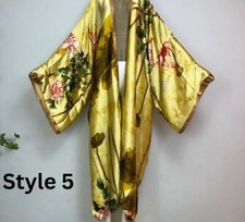 GREEN Kimono PEACOCK Print Kimono Silky Robe Beach Kaftan Plus Size Robe Abaya