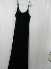Cristall Collection Evening Gown Size 8 Black Spaghetti Strap Crystal Beaded