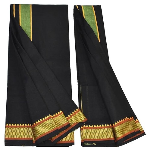 Men's Dhoti with Angavasthram with Zari Border, Cotton, Size: 9 X 5 4.0mtr Dhoti - Picture 2 of 4