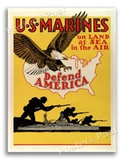1940s U.S. Marines Defend America WWII Service Recruitment War Poster - 18x24