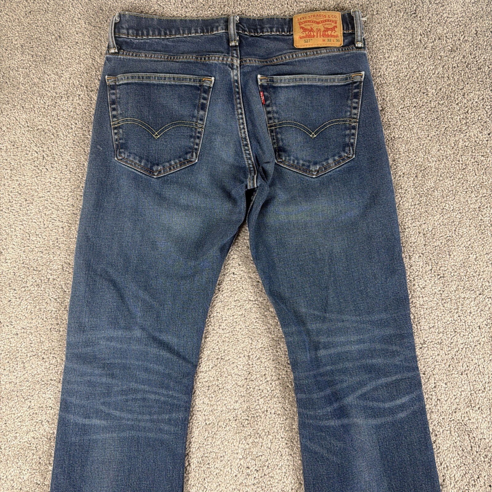 Levis 527 Jeans Mens 32x30 Whiskered Blue Wash Slim Bootcut Denim Western thumbnail 10