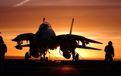 F 14 Tomcat sunset orange sky military aircraft silhouette jet 11x17 Poster