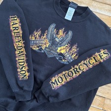 VTG Harley Davidson Flames Eagle Crewneck Sweatshirt y2k Size L Sleeve Hits