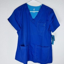 Med Couture MC2 Womens Scrub Top Royal Blue Stretch 3 Pocket 8496 Large NWT