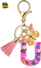 Initial Letter Keychain for Women Girl Bag Charm Butterfly Tassel Keychain for W