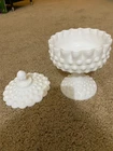 Fenton Large Hobnail Milk Glass Footed Covered Candy Jar 8 1/2" Tall