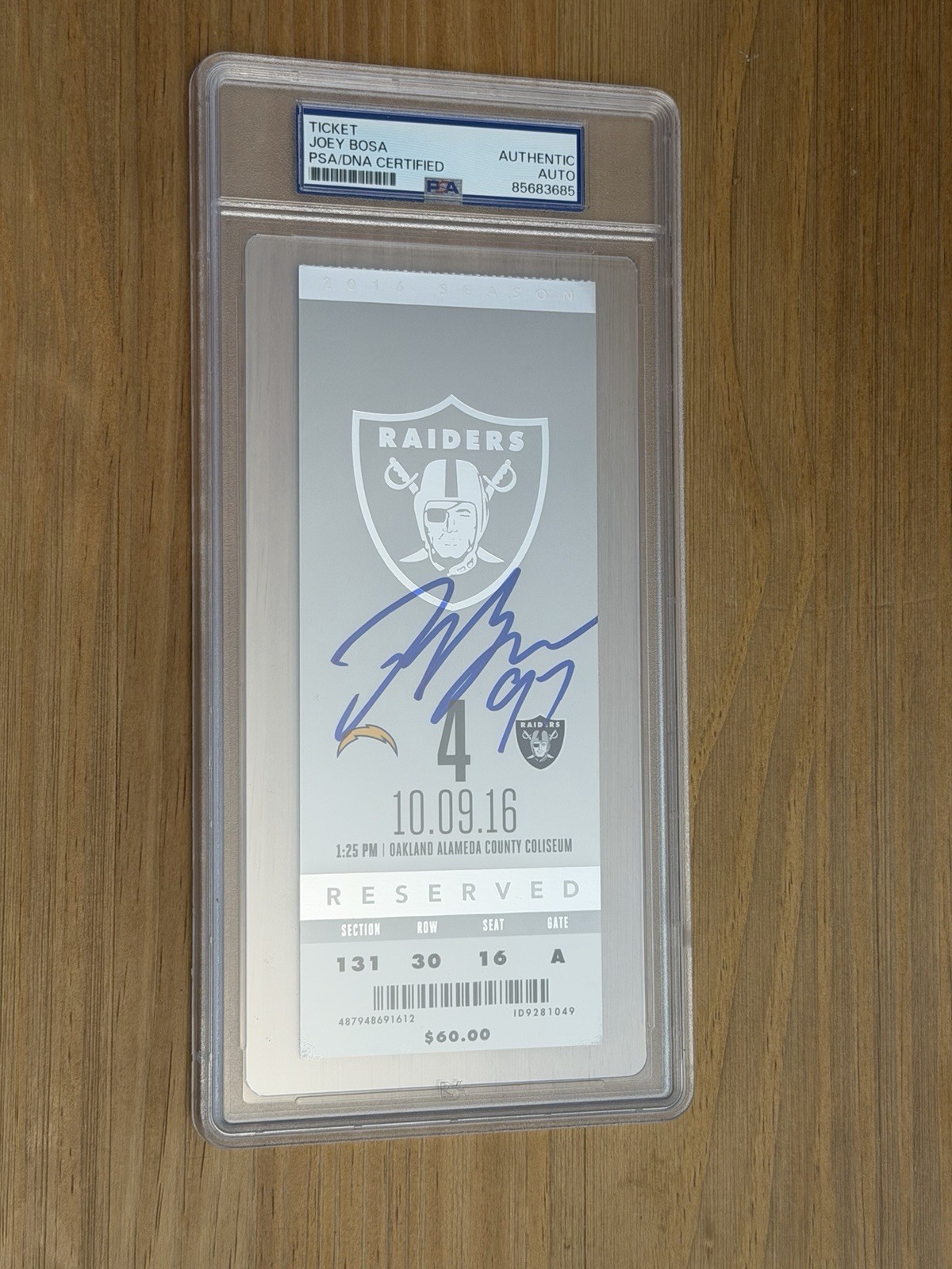 Joey Bosa Autographed Signed Los Angeles Chargers NFL Debut Ticket 10/9/16 PSA/DNA Chargers 
