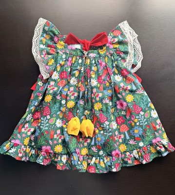 Floral dress for girl of 2/3 T, handmade with 100% cotton fabric