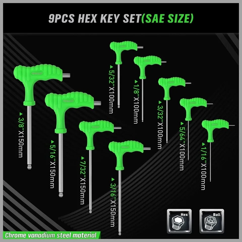 18 Pc swanlake SAE & Metric T Handle Allen Wrench Ball End Hex Key Set - Image 2 of 4