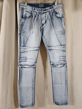 CJ black  Skinny Jeans Mens 32x32 Blue Acid Wash Button Zip Denim Hipster