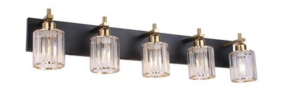5-Light Vanity Lights for Bathroom: Black Gold Vanity Lights with Crystal Gla...