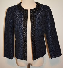New Chicos 0 Blazer Open Front Embellished Animal Print 3/4 Sleeve Jacket Small