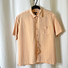 Van Heusen Casual Shirt Mens Size XL 17-17.5 Button Up Short Sleeve Orange Check
