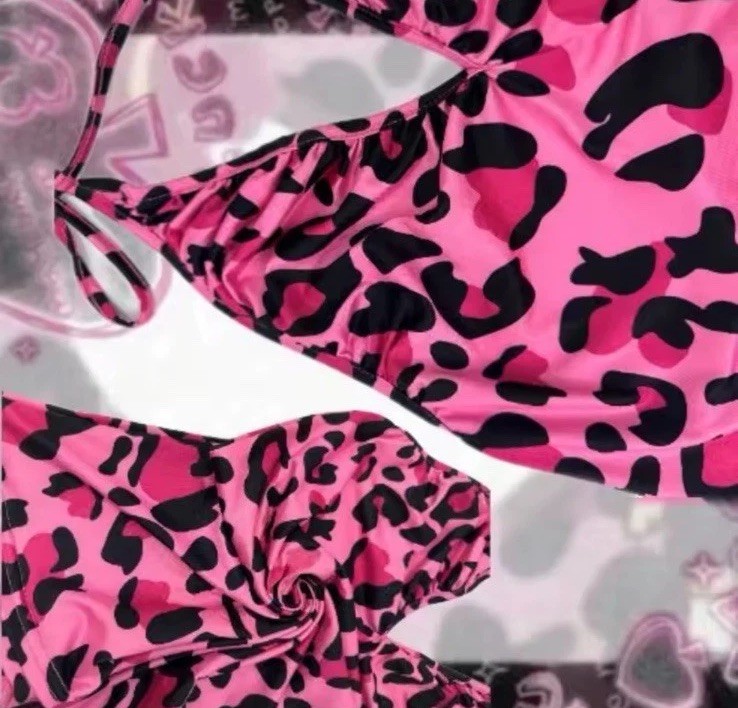 HALTER LEOPARD PRINT TOP PINK MCBLING Y2K CAMI GYARU HARAJUKU