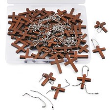 140Pack Wooden Pocket Cross Charms Mini Wood Cross Religious Small Wooden Cro...
