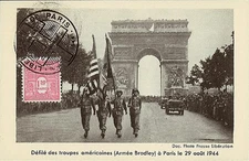CM France 1944 1f50 Arc Triomphe - LIBÉRATION PARIS, Défilé Armée US Bradley (W2