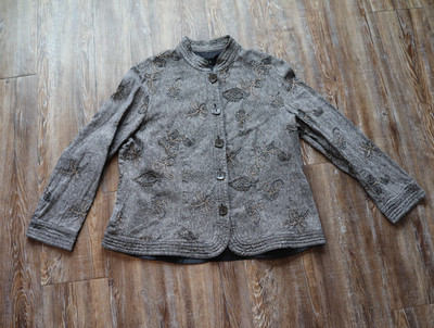 RQT Gray Artsy Heritage Embroidered Boho Jacket Linen Cotton Womens Size 18
