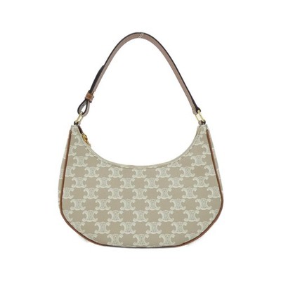 Celine Ava Trionphe Canvas Calf Shoulder Bag Women Beige One Size