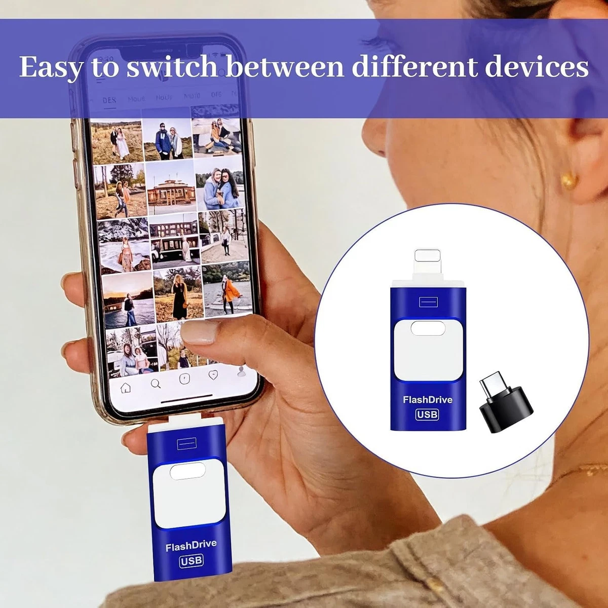 4 in 1 USB Flash Drive, 2TB USBDrives, USB Memory Stick, Slim Slide Phone Memory