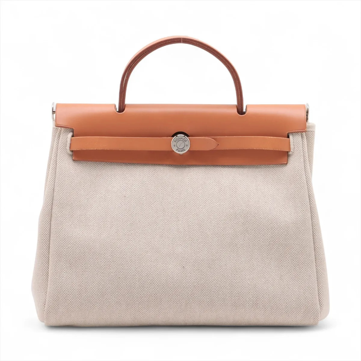 Hermès Herbag PM twirl frassino x pelle beige x marrone argento raccordi metallo □F: 200