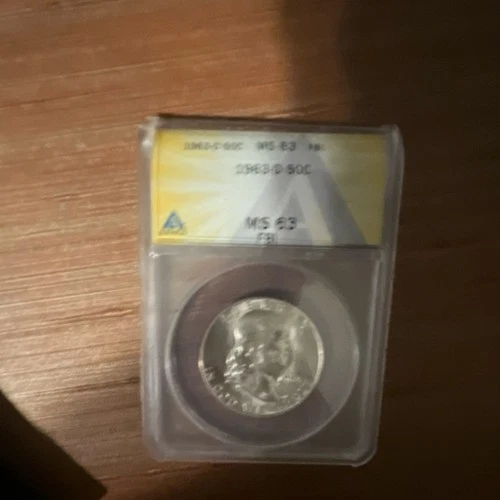 1953-D Franklin Half Dollar ANACS MS 63 90% Silver Uncirculated Coin