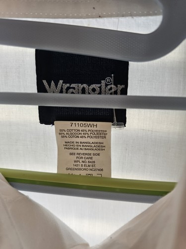 Wrangler Western Pearl Snap Shirt Men Size Medium Solid White Broadcloth 71105WH - Picture 5 of 9