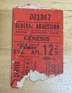 1974 GENESIS Concert Ticket Stub Indianapolis Indiana Convention Center IN Vtg