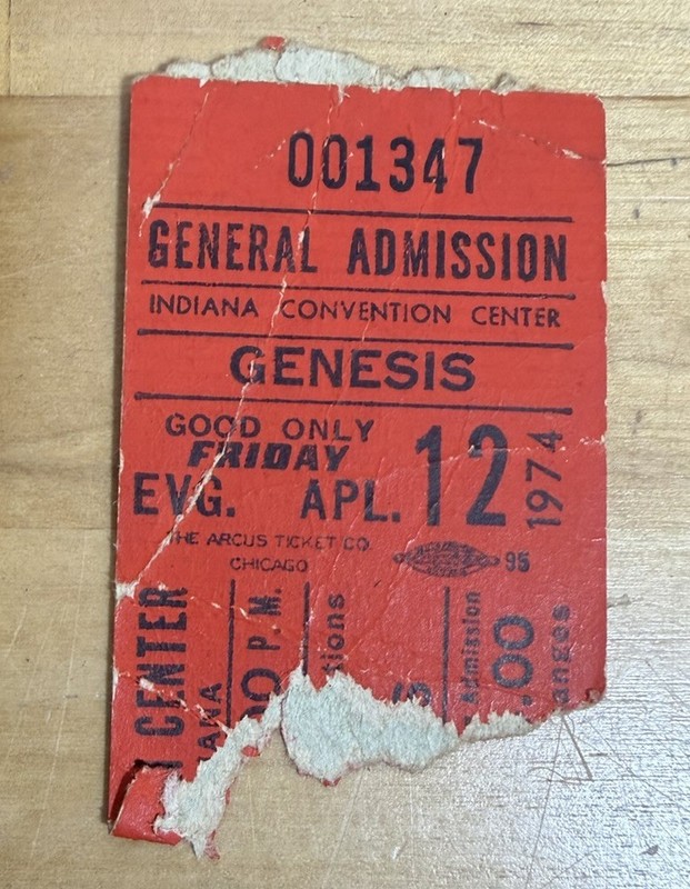 1974 GENESIS Concert Ticket Stub Indianapolis Indiana Convention Center IN Vtg