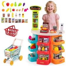 76 PCS Pretend Play Grocery Store Set w/Shopping Cart Scale Scanner Light Sound