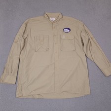 Vintage Orvis Fishing Shirt Mens XL Brown Tan Utility Pockets USA Made Safari
