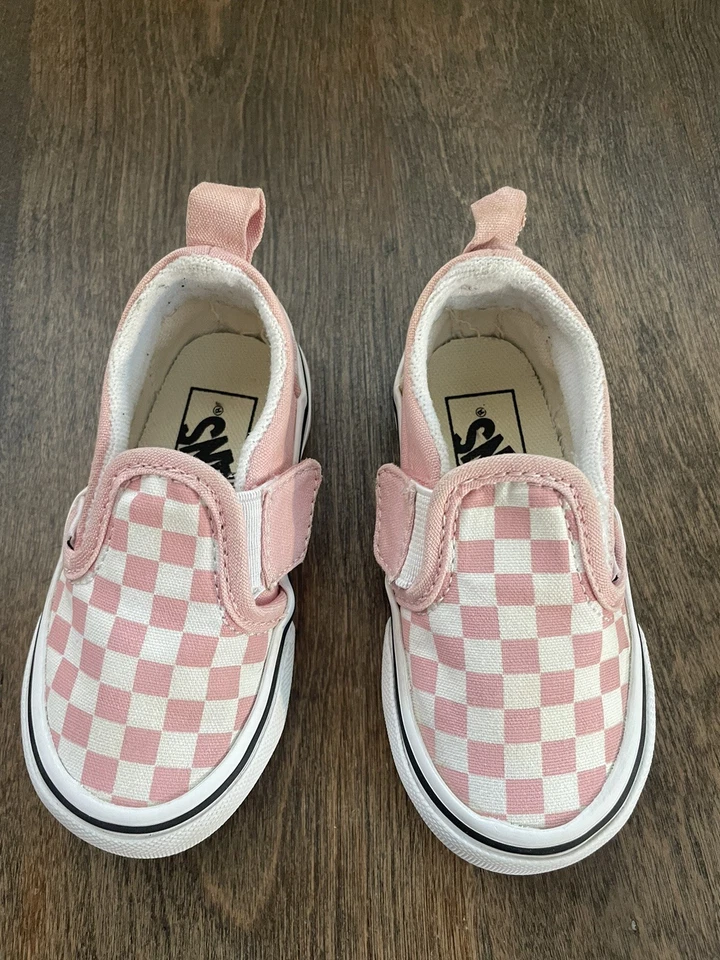 Vans Old Skool V Niño Pequeño Talla 5.5 Rosa Blanco Cierre Lateral Zapatos A Cuadros Defectuosos Foto 2 de 4