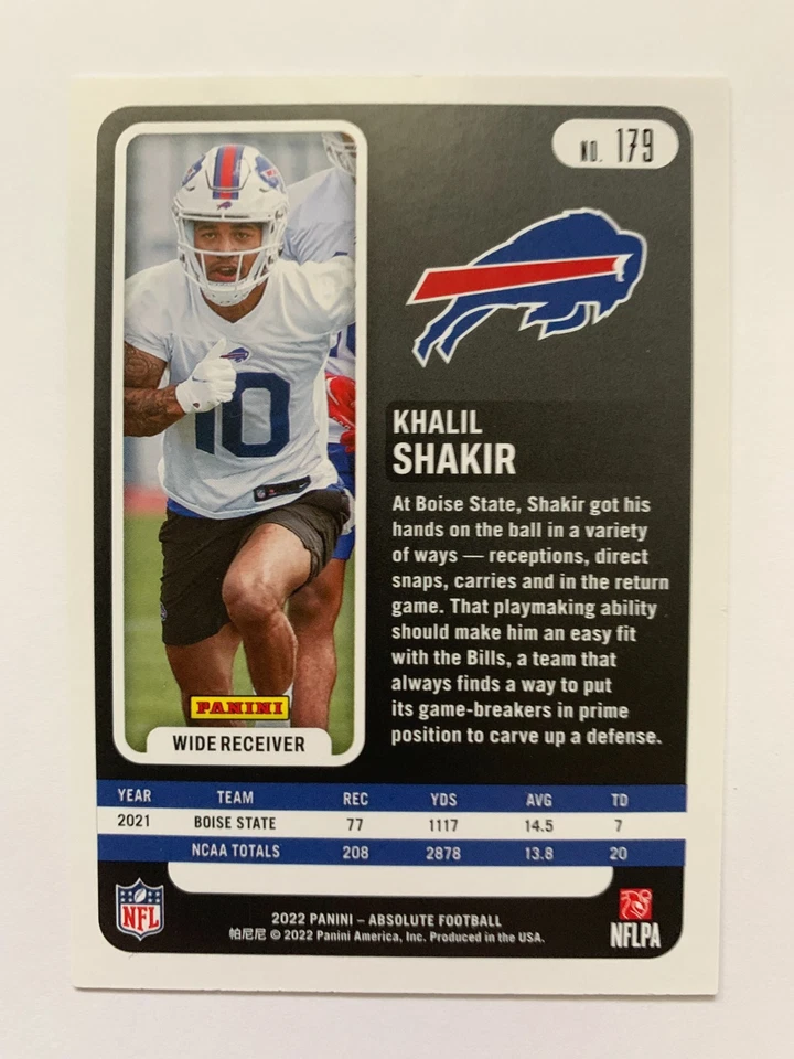 2022 KHALIL SHAKIR ROOKIE RED SQUARES /499 ABSOLUTE RC #179 - Image 2 of 2