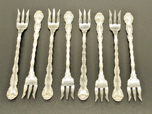 8 Gorham STRASBOURG Pattern Sterling Silver Oyster / Seafood Forks, 5-1/2", 173g
