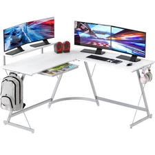 51 x 51 Inches Vista L-Shaped Desk with Monitor Stand and Drawer, White