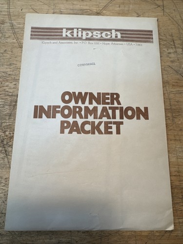 Vintage Klipsch Cornwall Speaker Owner Information Packet Original