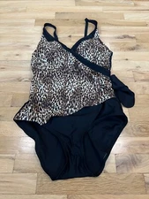 New GABAR Women's Black / Brown Animal Print One Piece Swimsuit Size: 16 G38376
