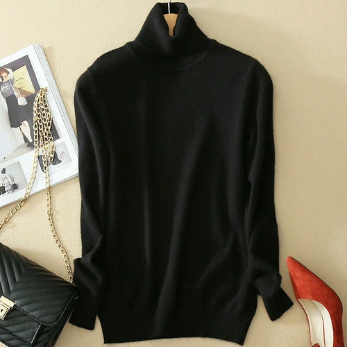 Damen Schmal Strick Rollkragen Kaschmir Pullover Pulli Gummizug Kuschelpullover - Bild 8 von 36