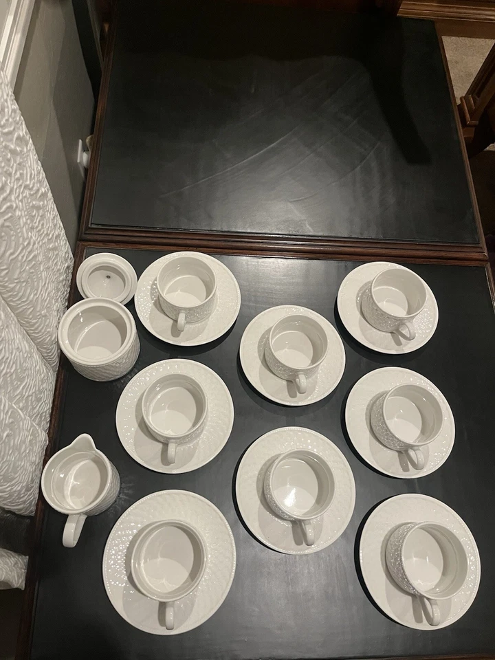 Juego de tazas/platillos Majesticware de Oneida Basketweave de 18 piezas con azúcar/crema Foto 3 de 4